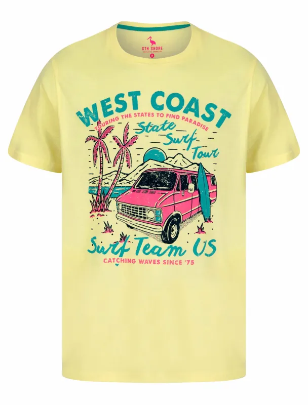 Surf Team Motif Cotton Jersey T-Shirt in Pastel Yellow - South Shore sold by Tokyo Laundry