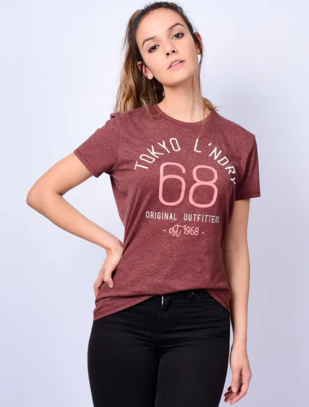 Keoni Flocked Motif Cotton Jersey T-Shirt In Burgundy Marl - Tokyo Laundry sold by Tokyo Laundry