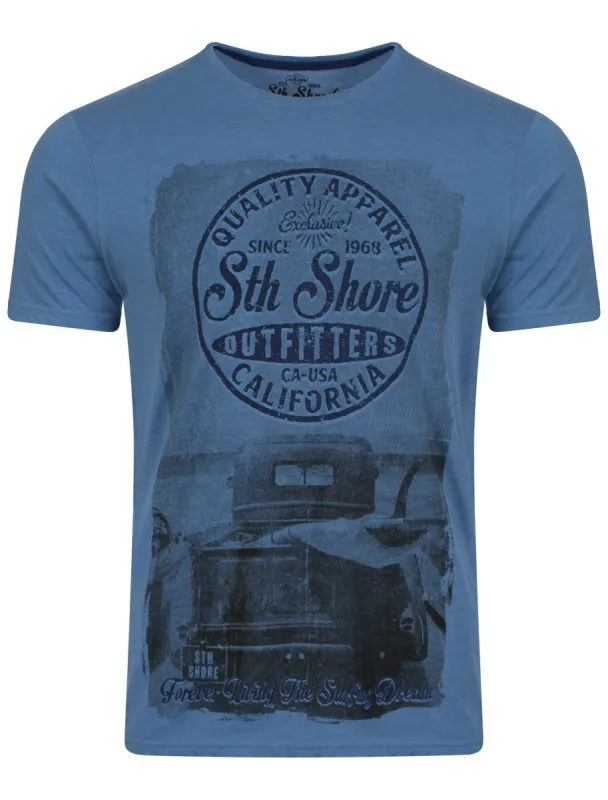Surfing Dream Print T-Shirt in Light Blue Marl - South Shore sold by Tokyo Laundry