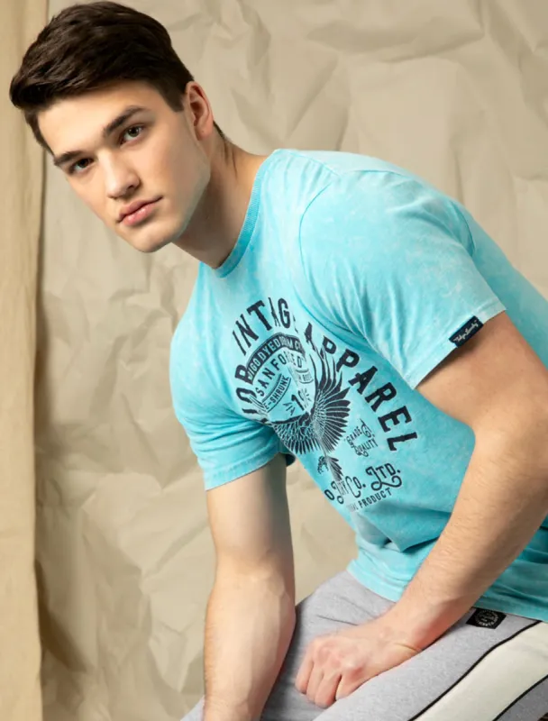 Springfield 2 Motif Acid Wash Cotton Jersey T-Shirt In Blue - Tokyo Laundry sold by Tokyo Laundry