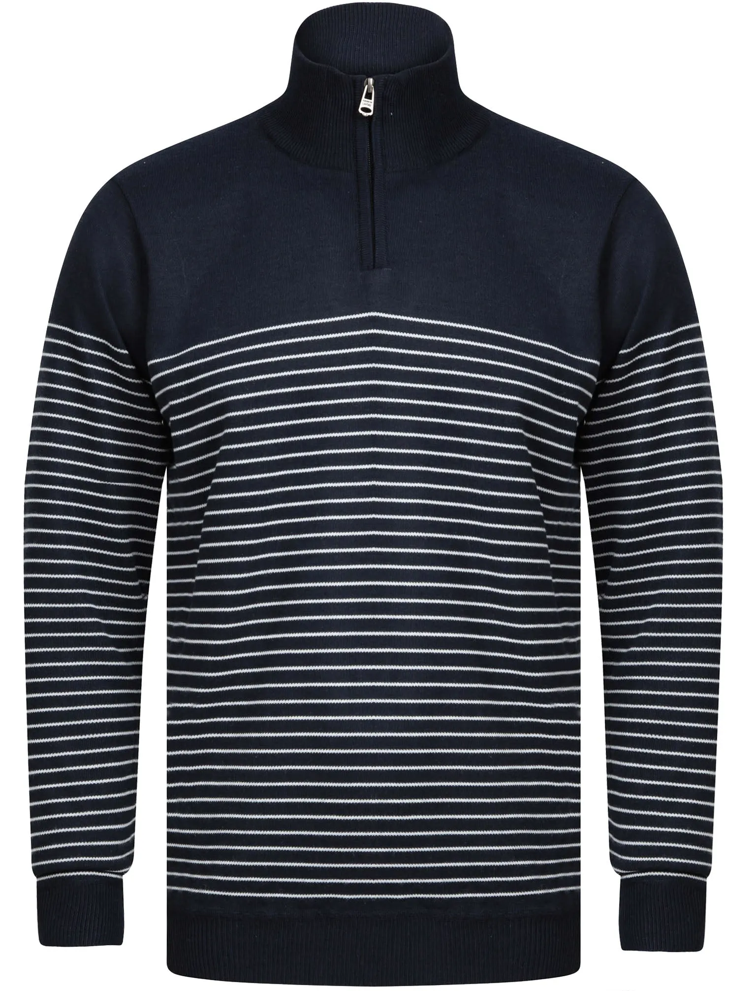 Humphrey Striped Half Zip Neck Knit Jumper in Dark Navy - Kensington Eastside sold by Tokyo Laundry