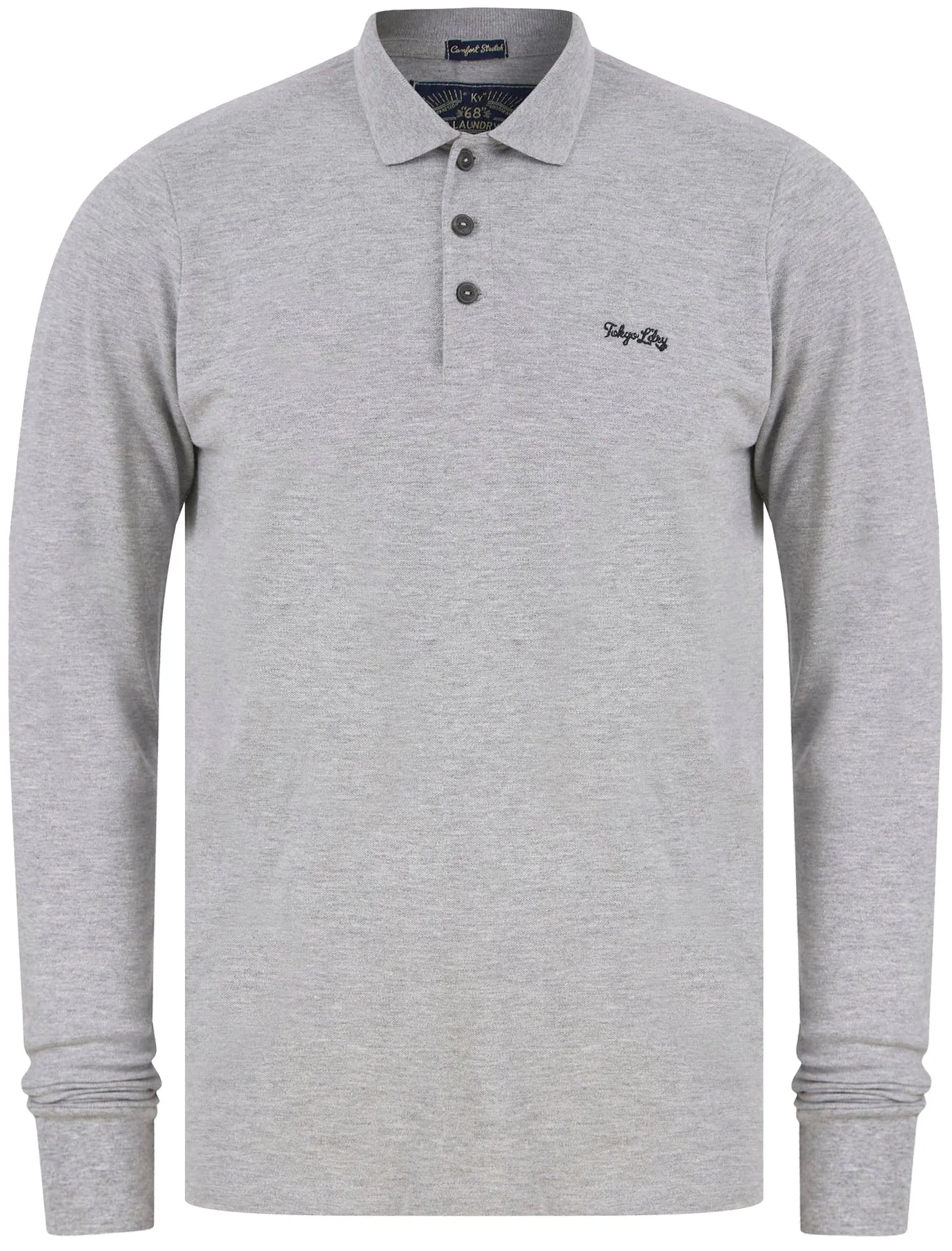 Seathwaite Long Sleeve Cotton Pique Polo Shirt in Light Grey Marl - Tokyo Laundry sold by Tokyo Laundry