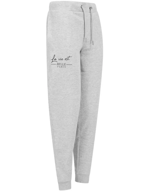 Serafina Motif Brushback Fleece Cuffed Joggers in Light Grey Marl - Weekend Vibes sold by Tokyo Laundry