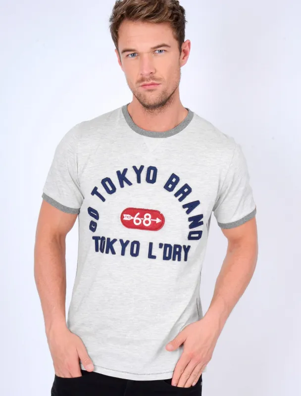 Wivelsfield Motif T-Shirt with Crew Neckline in Oatgrey Marl - Tokyo Laundry made by Tokyo Laundry