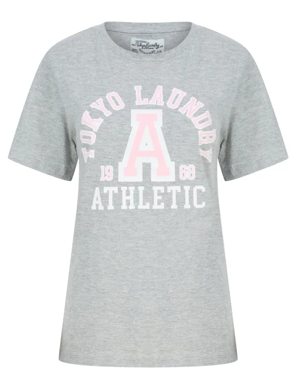 Athletic Motif Cotton Jersey T-Shirt in Light Grey Marl - Tokyo Laundry sold by Tokyo Laundry