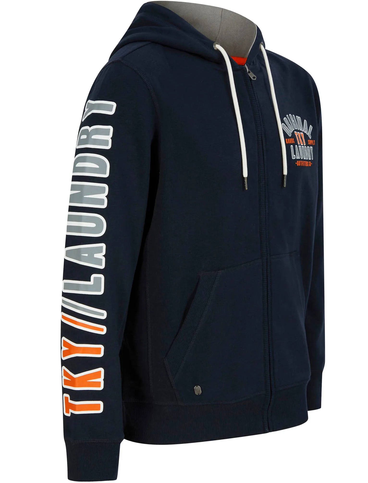 Spark Zip Through Hoodie With Sleeve Detail In Sky Captain Navy - Tokyo Laundry sold by Tokyo Laundry