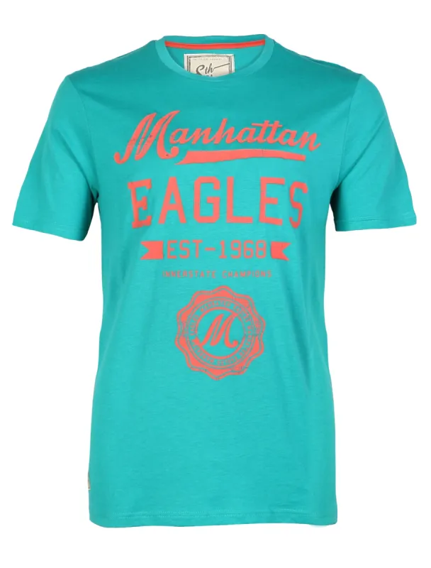 South Shore Manhattan Eagles Cotton T-shirt in blue sold by Tokyo Laundry