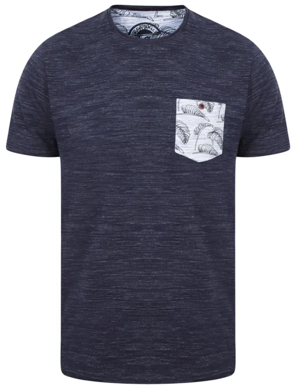 Outer Space Dye T-Shirt with Palm Printed Chest Pocket In Navy - South Shore sold by Tokyo Laundry