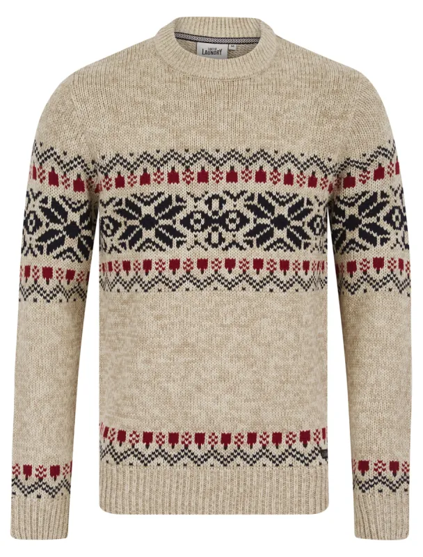 Raja Chunky Nordic Fairisle Design Knitted Jumper in Natural Twist - Tokyo Laundry sold by Tokyo Laundry