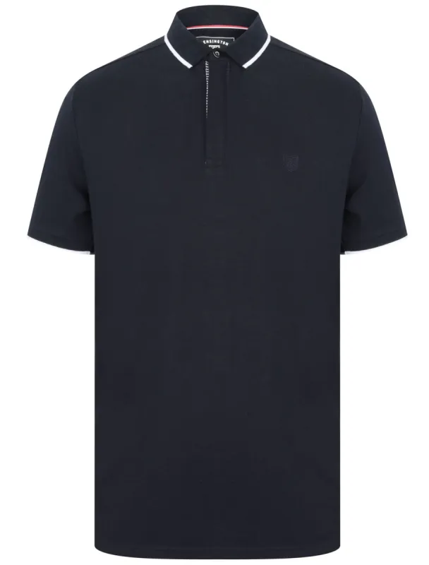 Stable Cotton Pique Polo Shirt with Tipping in Sky Captain Navy - Kensington Eastside sold by Tokyo Laundry