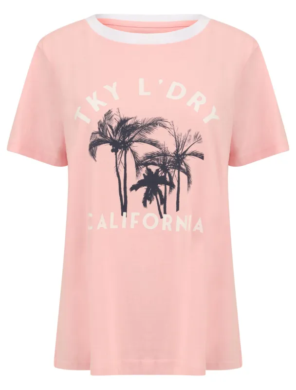Deia Palm Motif Cotton Jersey Ringer T-Shirt In Rose Shadow - Tokyo Laundry sold by Tokyo Laundry