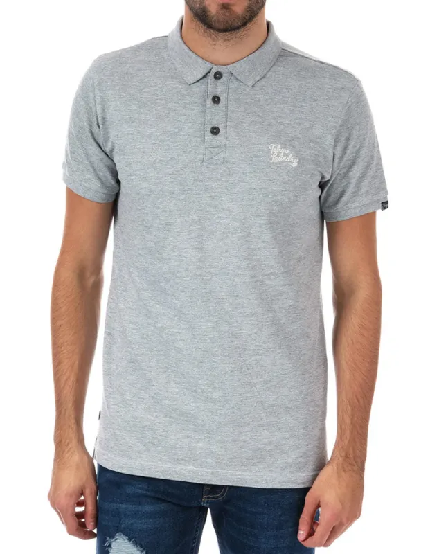 Kuusamo Cotton Pique Polo Shirt In Light Grey Marl - Tokyo Laundry sold by Tokyo Laundry