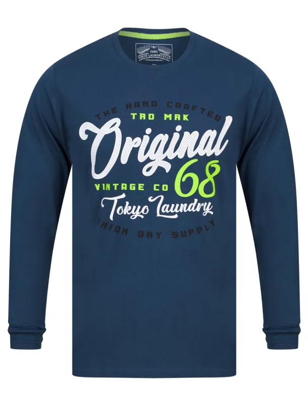 Theta Motif Cotton Jersey Long Sleeve Top in Insignia Blue - Tokyo Laundry made by Tokyo Laundry