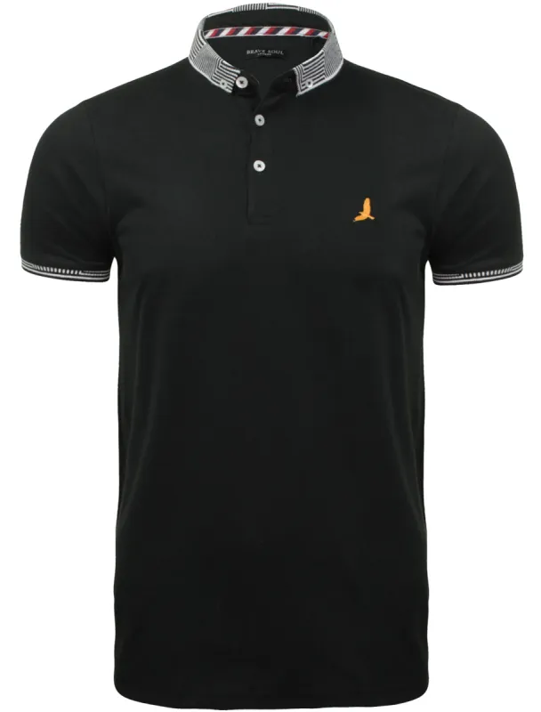 Glover Jacquard Collar Polo Shirt in Black sold by Tokyo Laundry