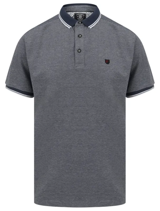 Goldsmith Jacquard Jersey Polo Shirt with Tipping In Bright White - Kensington Eastside sold by Tokyo Laundry