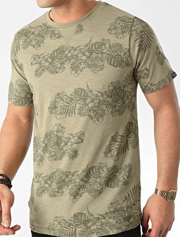 Waiuku Tropical Printed Cotton Slub T-Shirt In Silver Sage - Tokyo Laundry sold by Tokyo Laundry