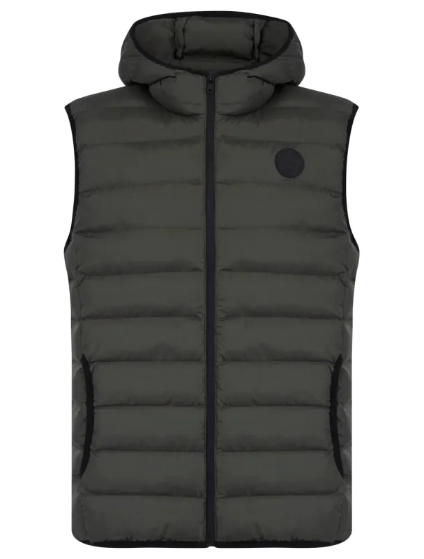 Tamaki Quilted Puffer Gilet with Hood in Khaki - Tokyo Laundry sold by Tokyo Laundry