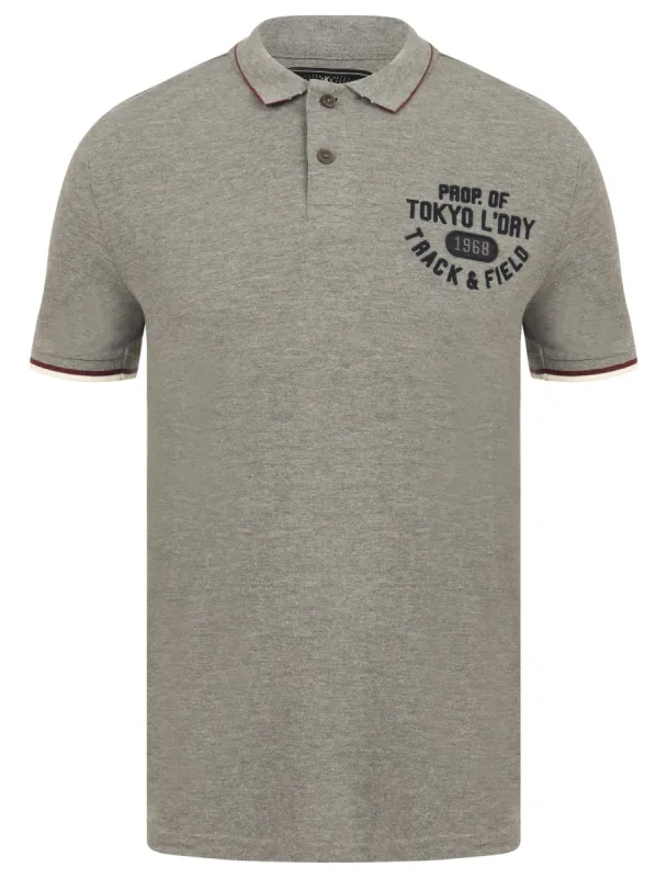 Kaikoura 2 Applique Cotton Pique Polo Shirt in Mid Grey Marl - Tokyo Laundry sold by Tokyo Laundry