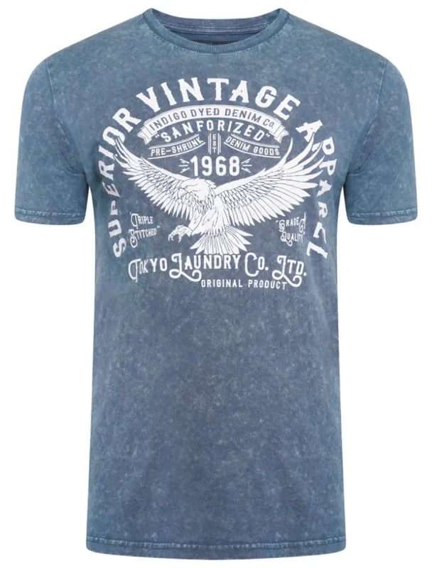 Springfield 2 Motif Acid Wash Cotton Jersey T-Shirt In Navy - Tokyo Laundry sold by Tokyo Laundry