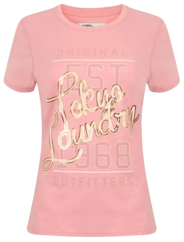 Aliza Foil Motif Cotton Crew Neck T-Shirt In Blush - Tokyo Laundry sold by Tokyo Laundry