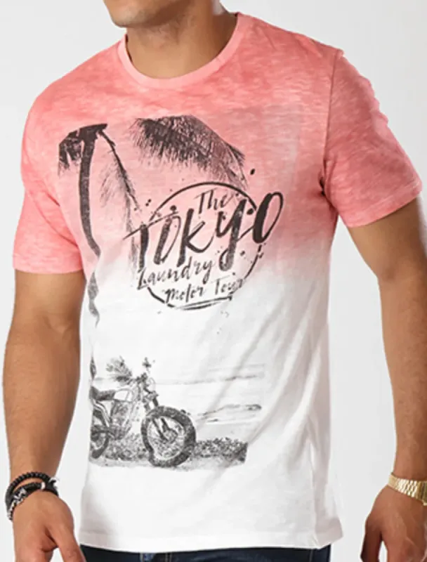 Motor Tour Motif Cotton Slub T-Shirt In Faded Rose - Tokyo Laundry sold by Tokyo Laundry