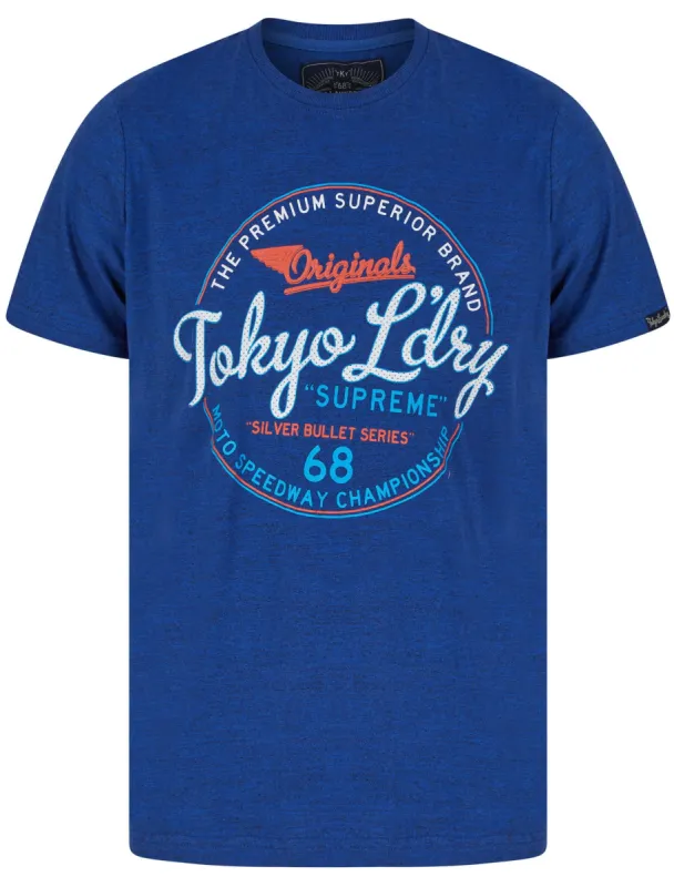 Silver Bullets Motif Injection Marl Cotton Jersey T-Shirt in Navy / Blue - Tokyo Laundry sold by Tokyo Laundry