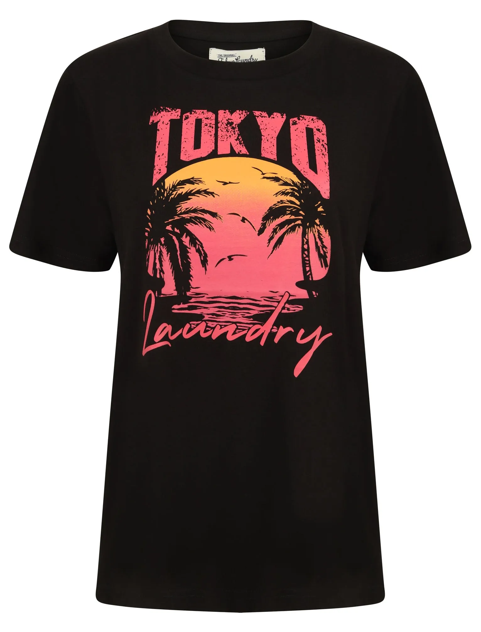 Palma Sunset Motif Cotton Jersey T-Shirt in Jet Black - Tokyo Laundry sold by Tokyo Laundry product image thumbnail 2