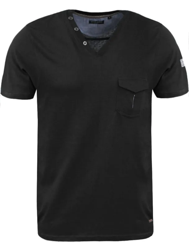 Gregor V Neck T-Shirt with Chest Pocket in Black sold by Tokyo Laundry