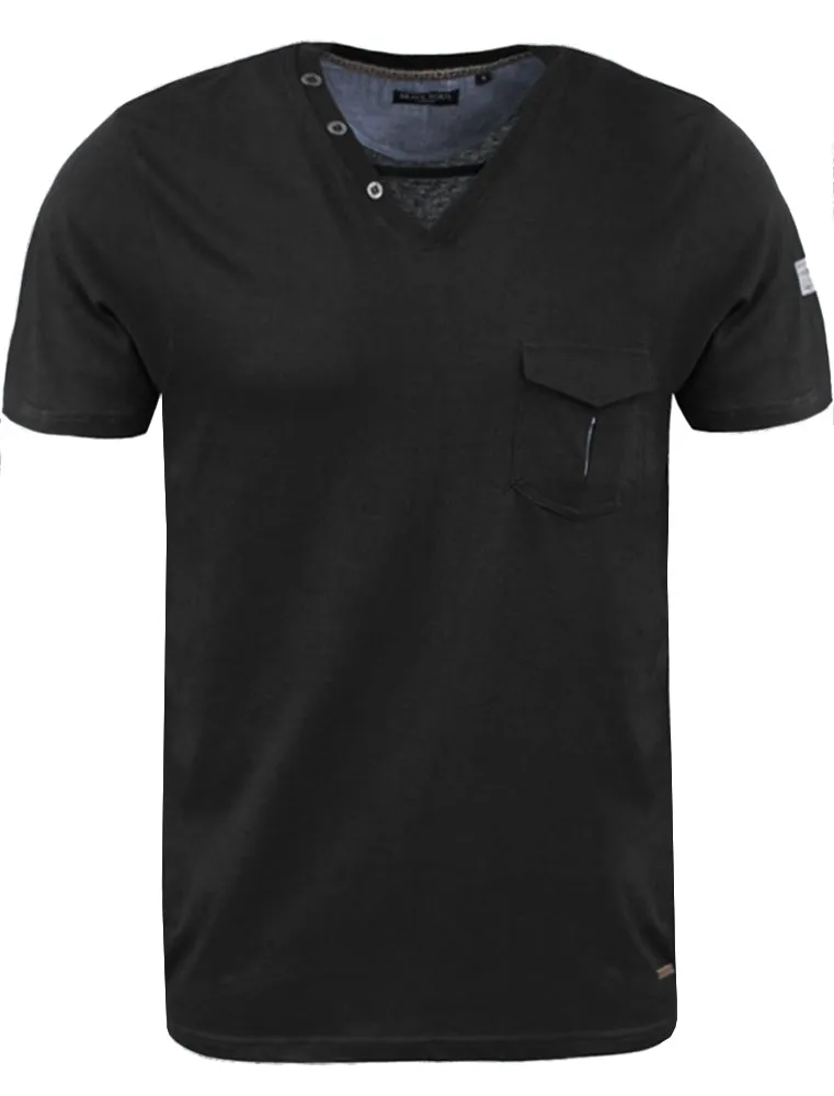 Gregor V Neck T-Shirt with Chest Pocket in Black sold by Tokyo Laundry