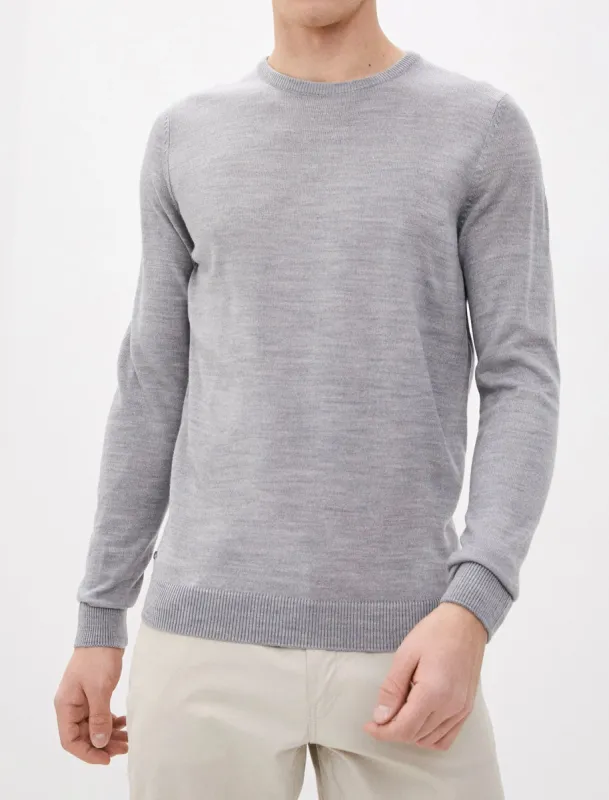 Houston Basic Crew Neck Knitted Jumper in Light Grey Marl - Kensington Eastside sold by Tokyo Laundry