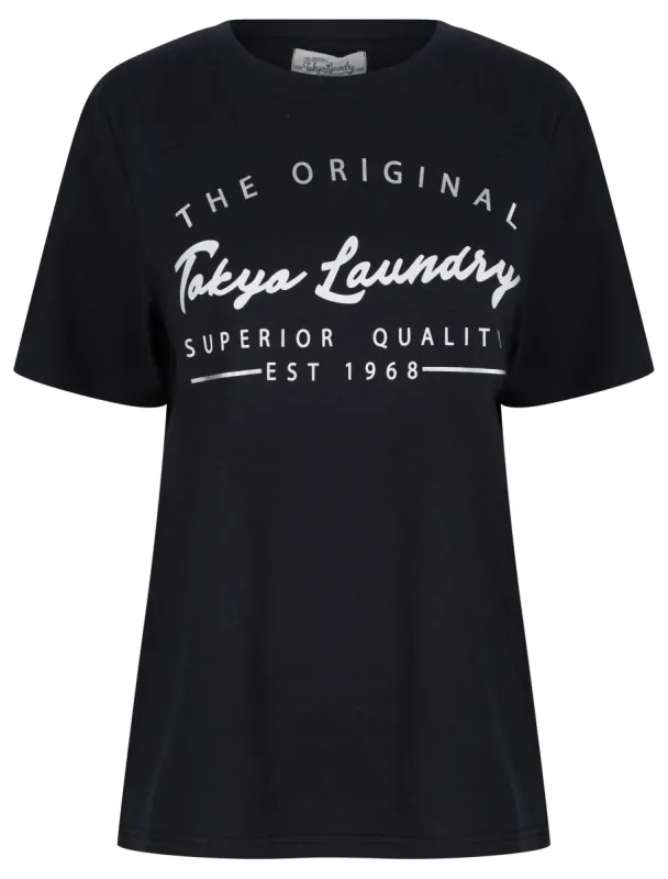 Viv Silver Foil Motif Cotton Jersey T-Shirt in Jet Black - Tokyo Laundry sold by Tokyo Laundry
