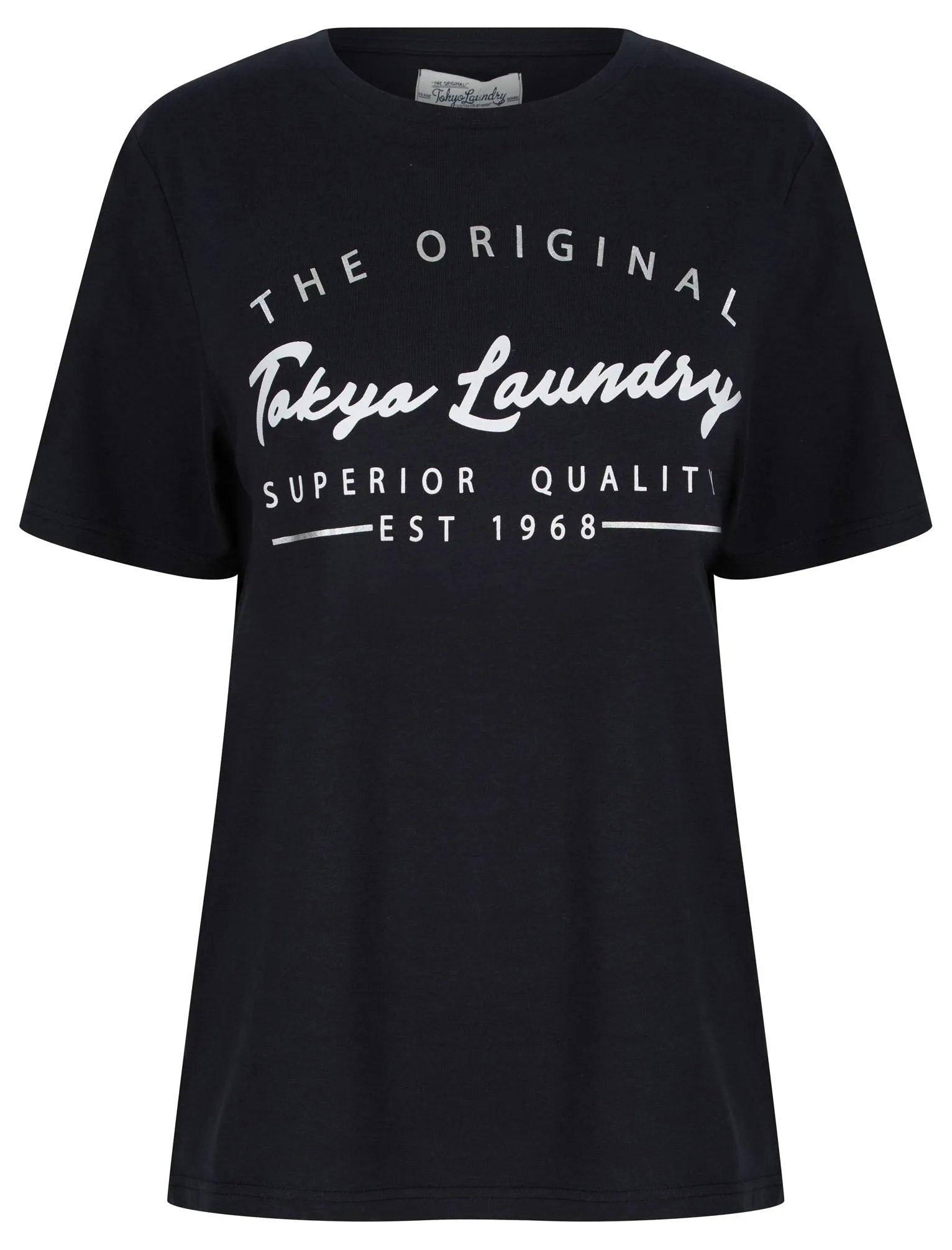 Viv Silver Foil Motif Cotton Jersey T-Shirt in Jet Black - Tokyo Laundry sold by Tokyo Laundry