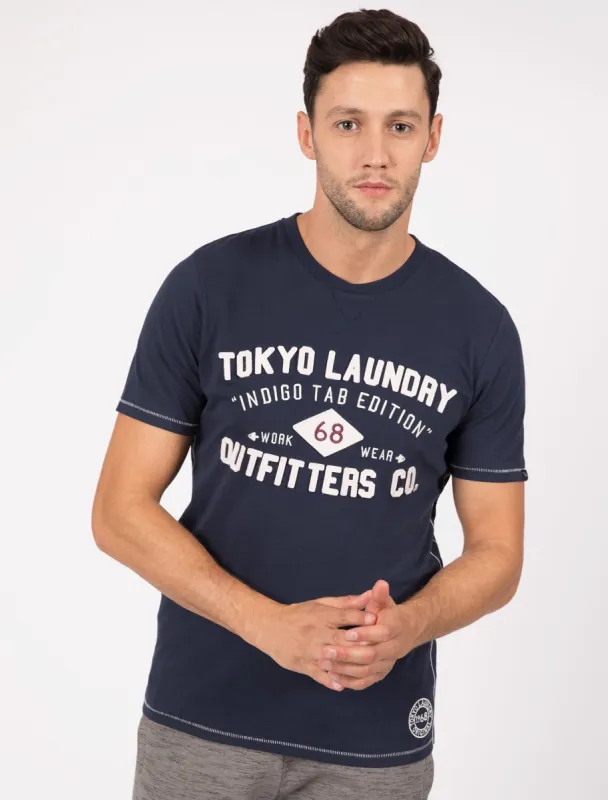Mens Applique Cotton T-Shirt In Black Iris - Tokyo Laundry sold by Tokyo Laundry