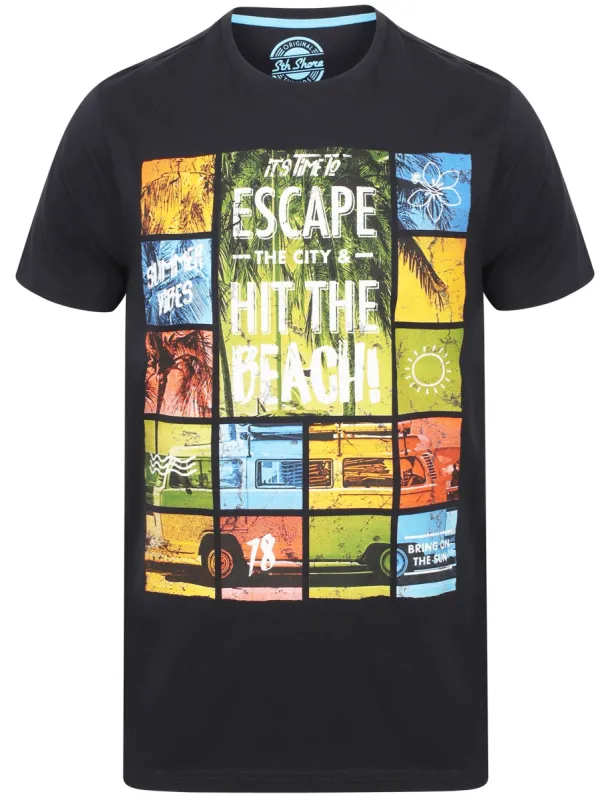 Escape Motif Cotton Crew Neck T-Shirt In Dark Navy - South Shore sold by Tokyo Laundry