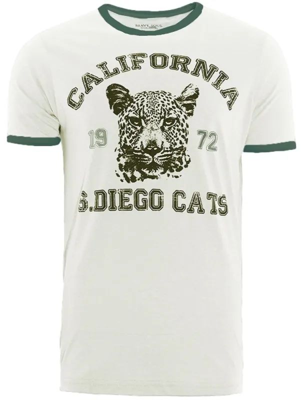 Diego Motif Crew Neck Ringer T-Shirt in Ecru made by Brave Soul