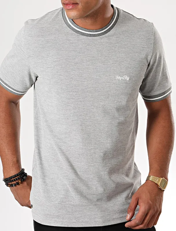 Wentworth Cotton Pique Ringer T-Shirt In Light Grey Marl - Tokyo Laundry sold by Tokyo Laundry