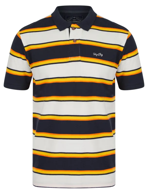 Francis Striped Cotton Pique Polo Shirt in Snow White - Tokyo Laundry sold by Tokyo Laundry