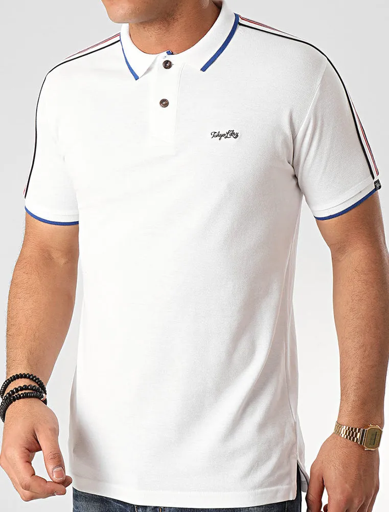 Hitch Cotton Pique Polo Shirt with Stripe Tape Detail In Bright White - Tokyo Laundry sold by Tokyo Laundry