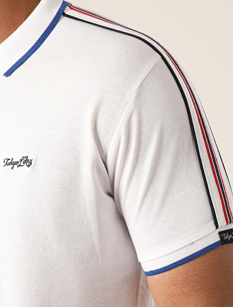 Hitch Cotton Pique Polo Shirt with Stripe Tape Detail In Bright White - Tokyo Laundry sold by Tokyo Laundry product image thumbnail 2