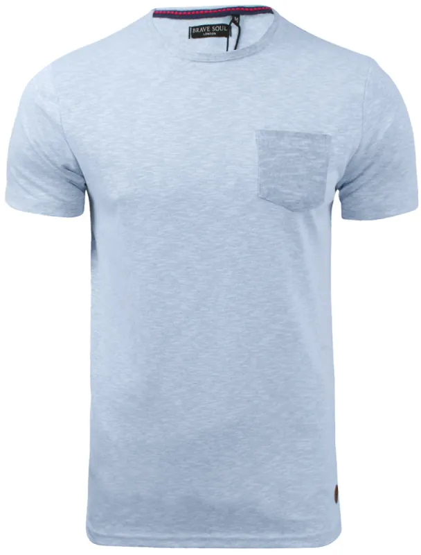 Nixon Space Dye Cotton Slub T-Shirt with Chest Pocket in Blue Marl sold by Tokyo Laundry
