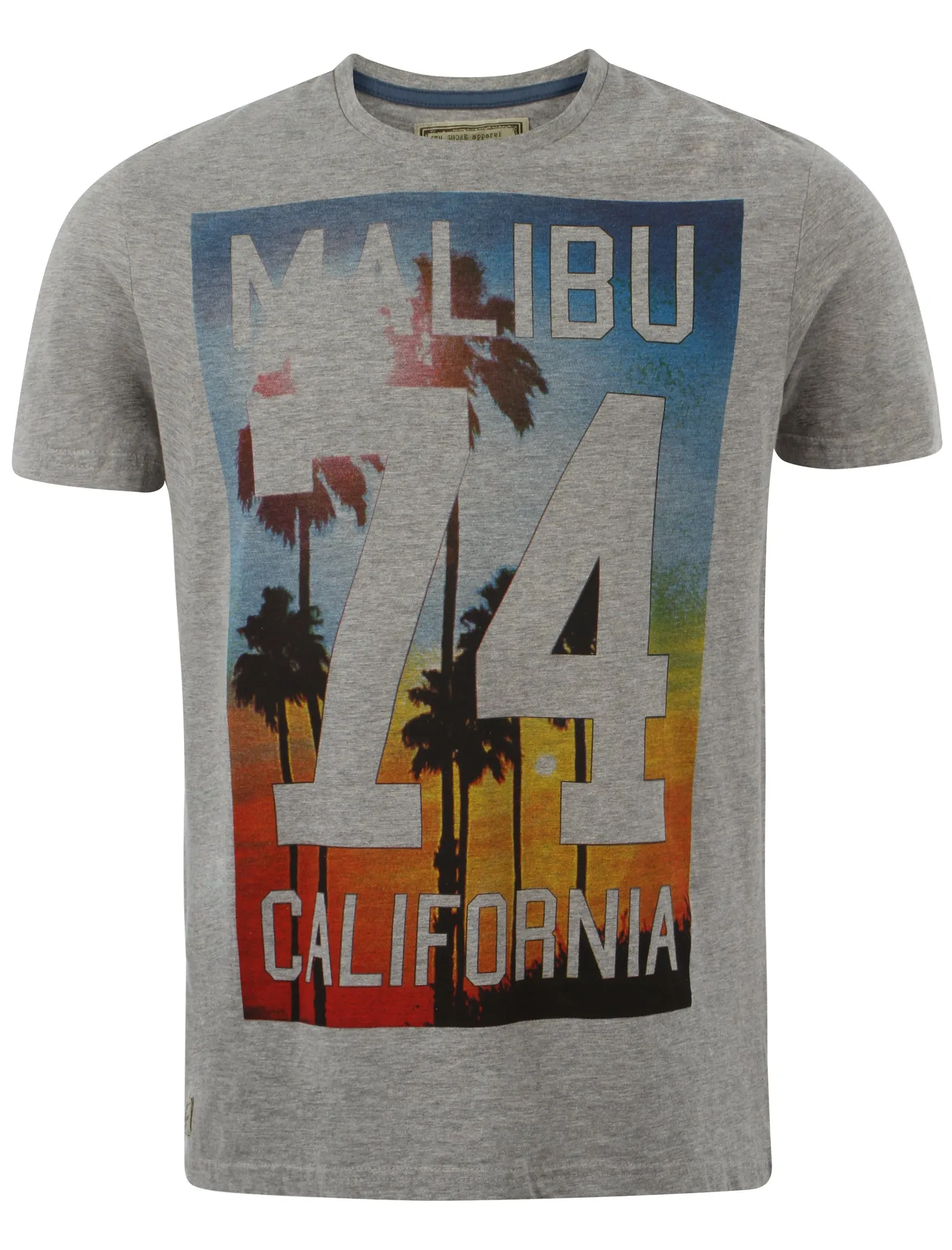 Malibu 74 Crew Neck T-Shirt in Light Grey Marl - South Shore sold by Tokyo Laundry