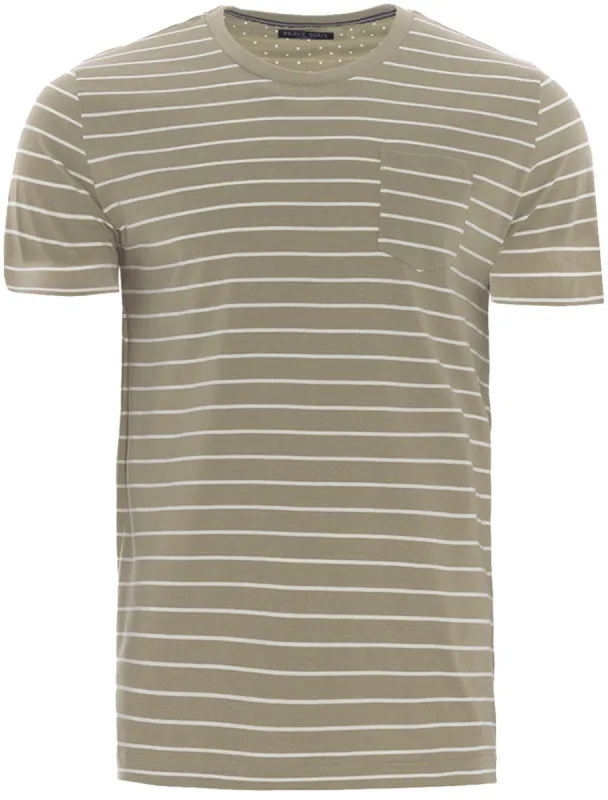 Harry Striped T-Shirt with Chest Pocket in Mushroom / Ecru sold by Tokyo Laundry