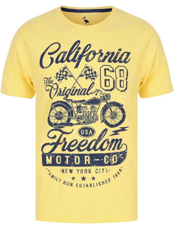 Freedom Motors Motif Cotton Jersey T-Shirt in Snapdragon Yellow - South Shore sold by Tokyo Laundry