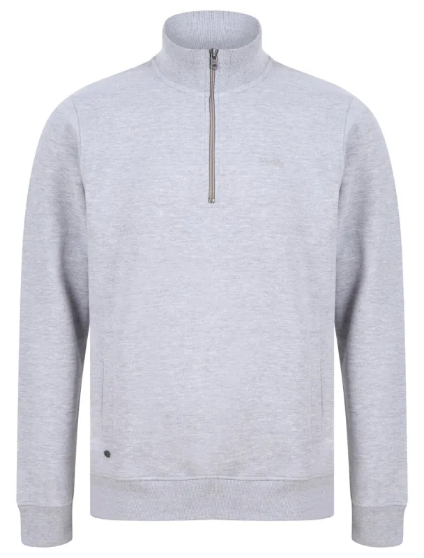 Solimba Quarter Zip Funnel Neck Pullover Sweat in Light Grey Marl - Tokyo Laundry sold by Tokyo Laundry