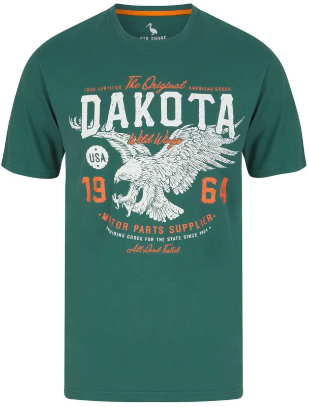 Dakota Wild Wings Motif Cotton Jersey T-Shirt in Mallard Green - South Shore sold by Tokyo Laundry