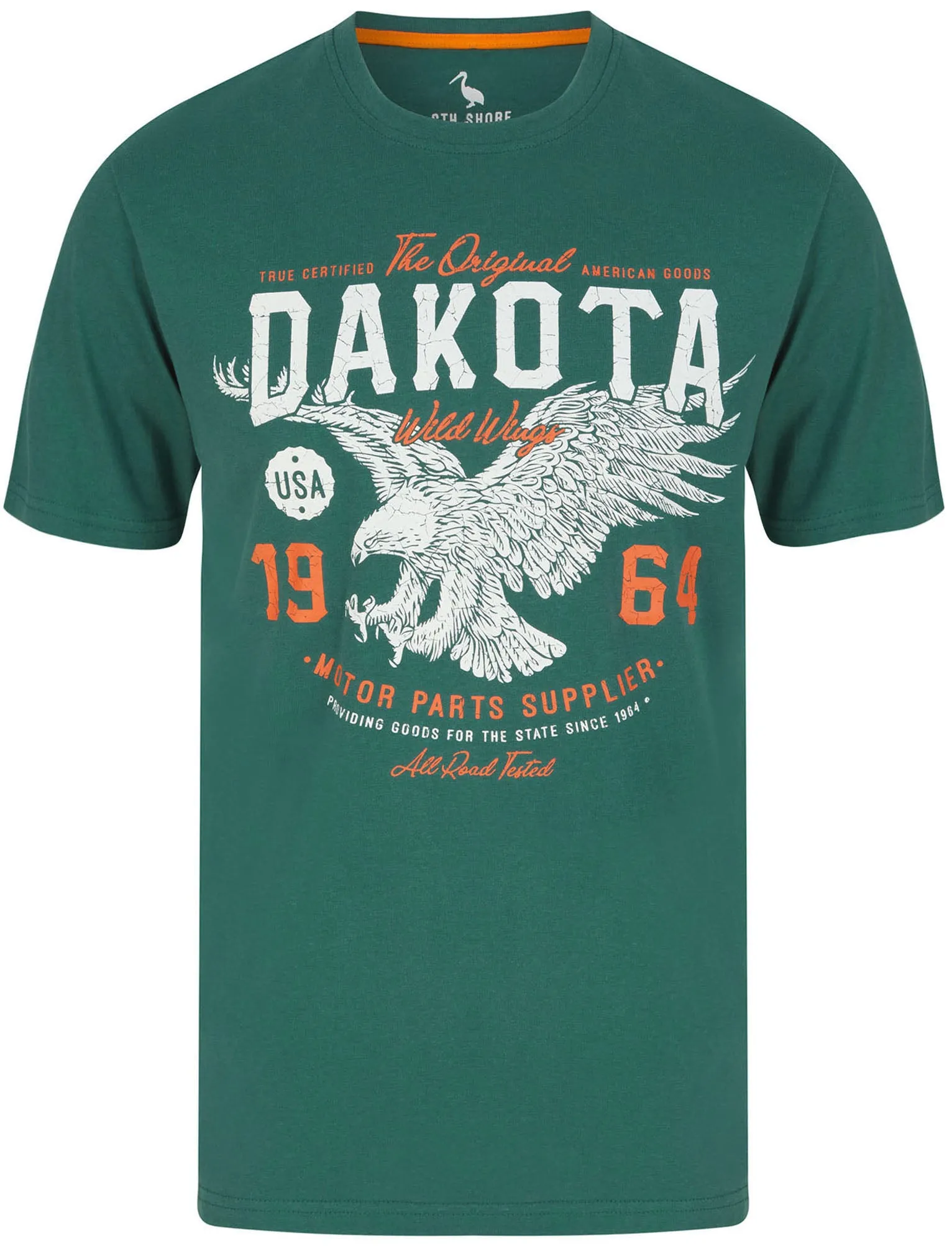 Dakota Wild Wings Motif Cotton Jersey T-Shirt in Mallard Green - South Shore sold by Tokyo Laundry