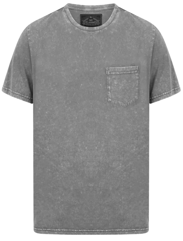 Tannan Acid Wash Cotton Jersey T-Shirt with Chest Pocket In Ebony Grey - Tokyo Laundry sold by Tokyo Laundry