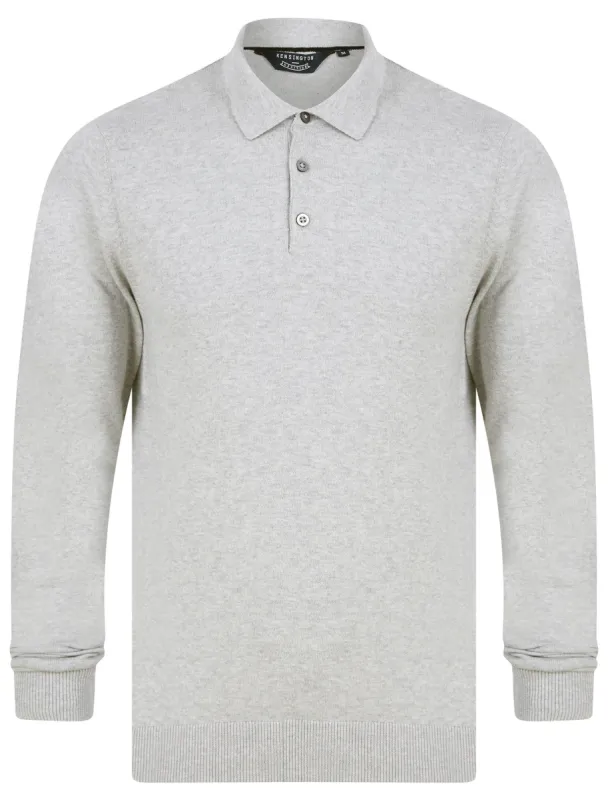 Dollard Jersey Cotton Long Sleeve Polo Shirt in Light Silver Marl - Kensington Eastside sold by Tokyo Laundry