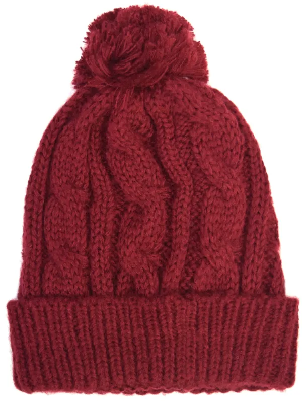 Montana Cable Knit Bobble Hat in Oxblood sold by Tokyo Laundry