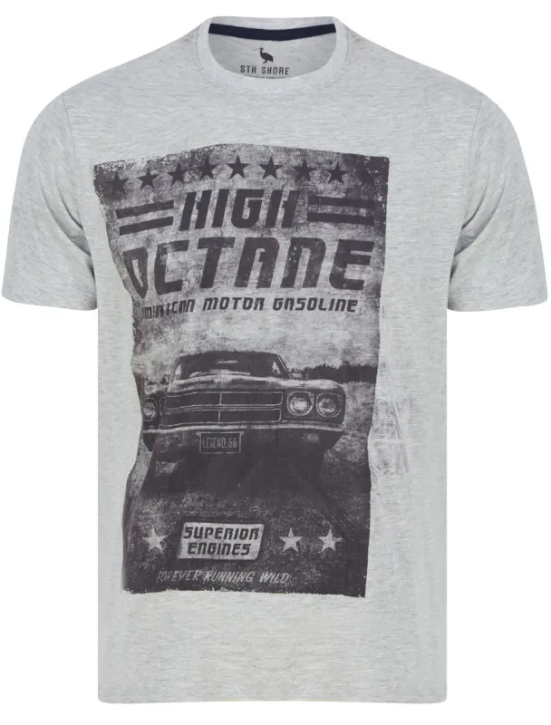 High Octane Motif Cotton Jersey T-Shirt in Light Grey Marl - South Shore sold by Tokyo Laundry